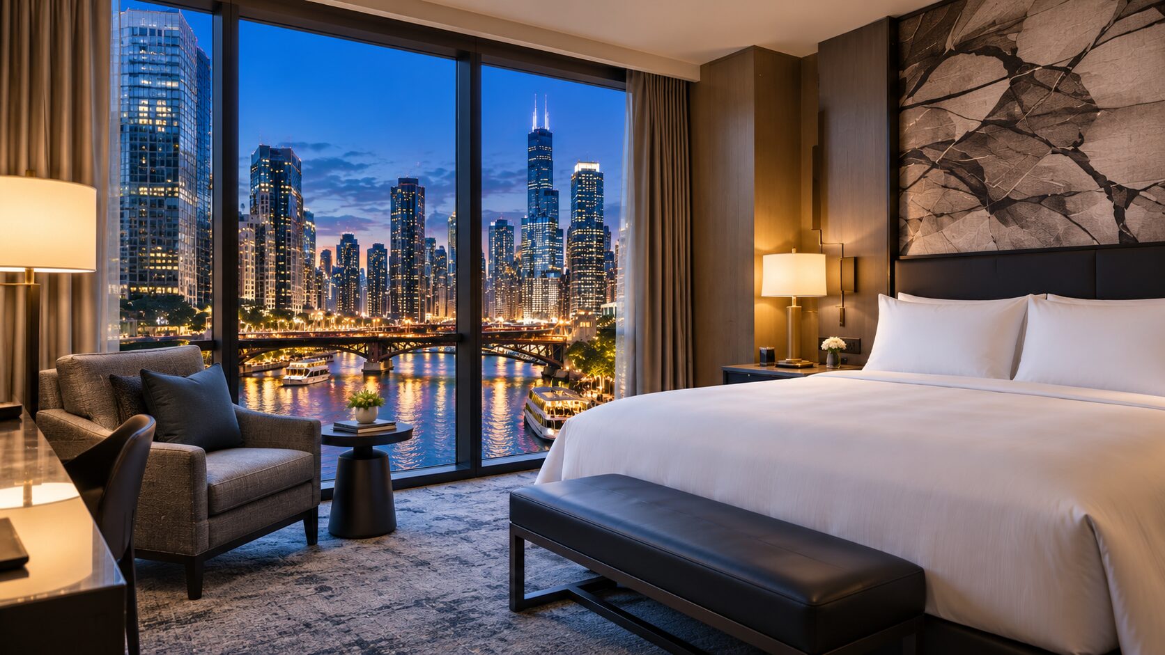 Renaissance Chicago guest room with river view