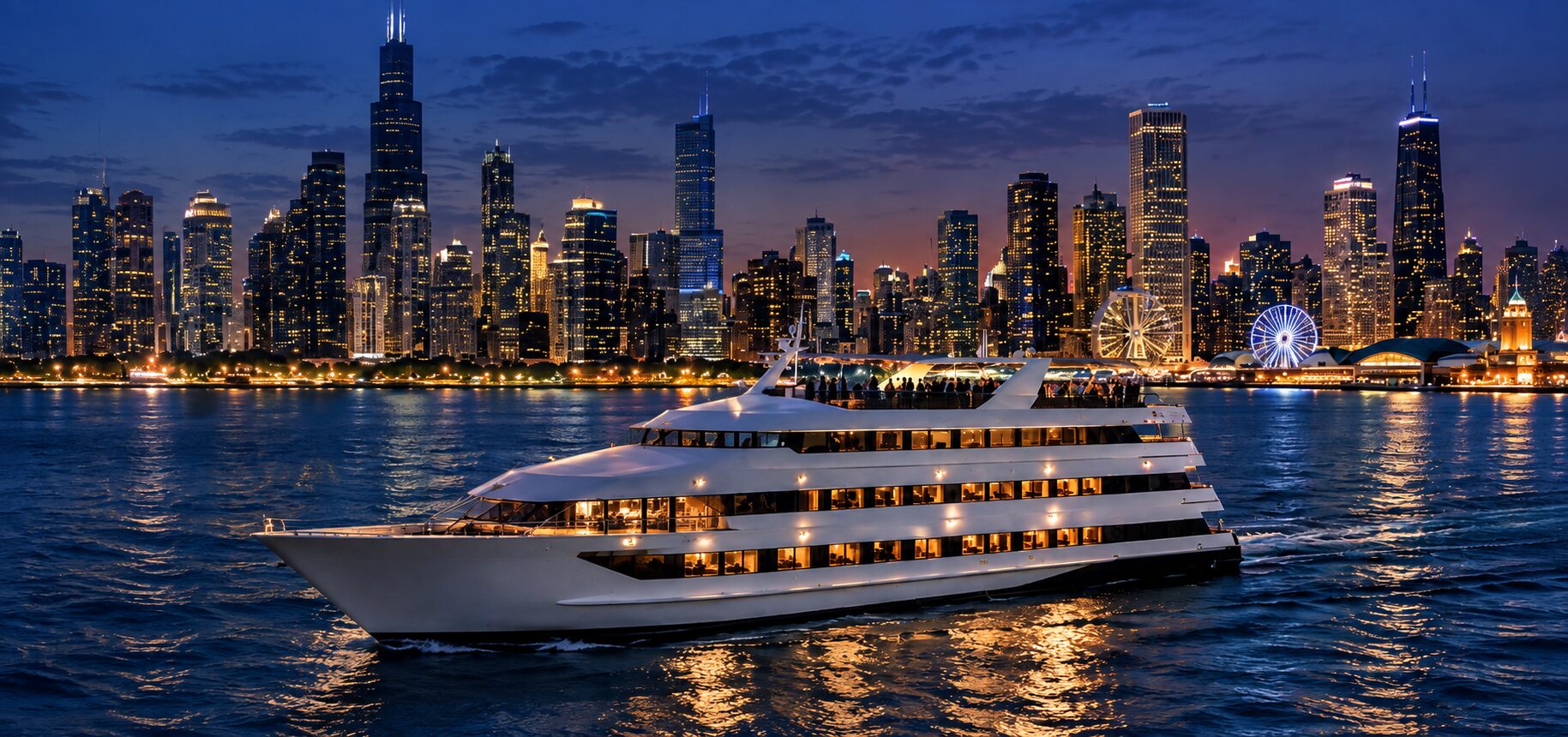 The Odyssey on Lake Michigan at night