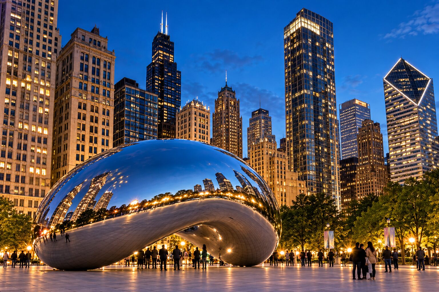 Cloud Gate in Millennium Park at dusk