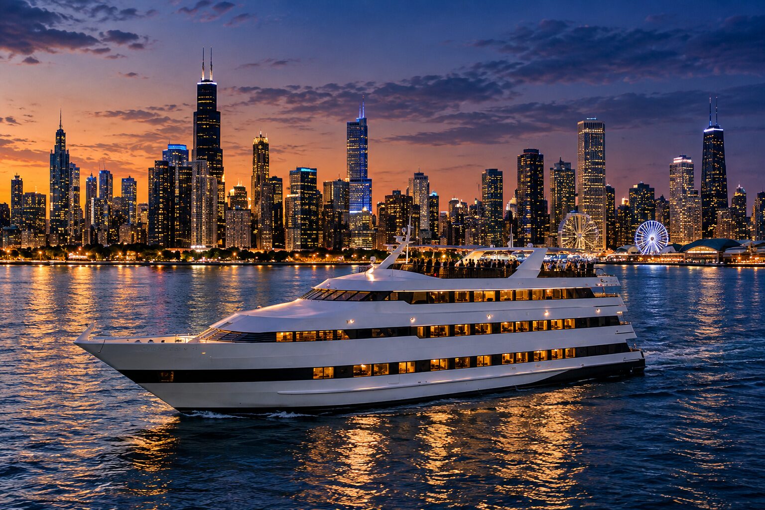 The Odyssey on Lake Michigan with the Chicago skyline